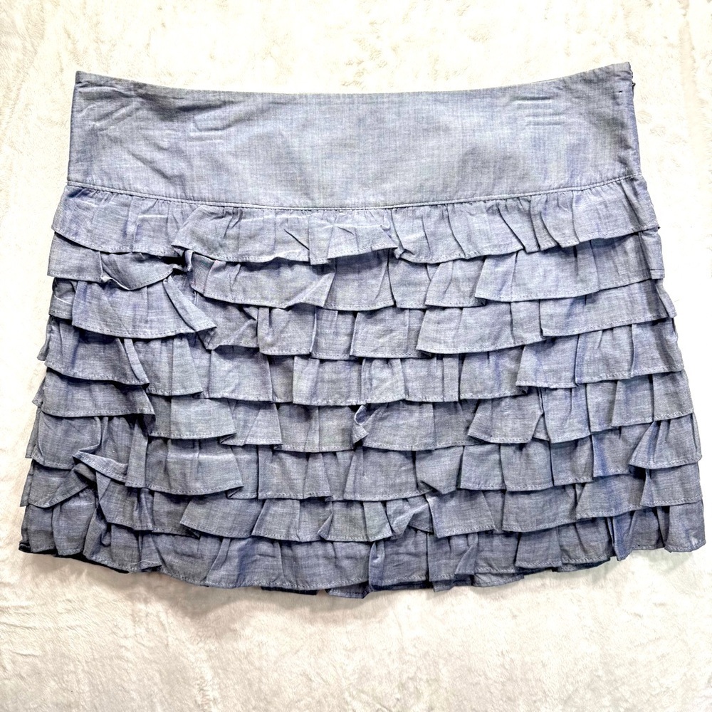 Layered Ruffle Mini Skirt Blue Chambray Old Navy Twee Feminine Sz 8
